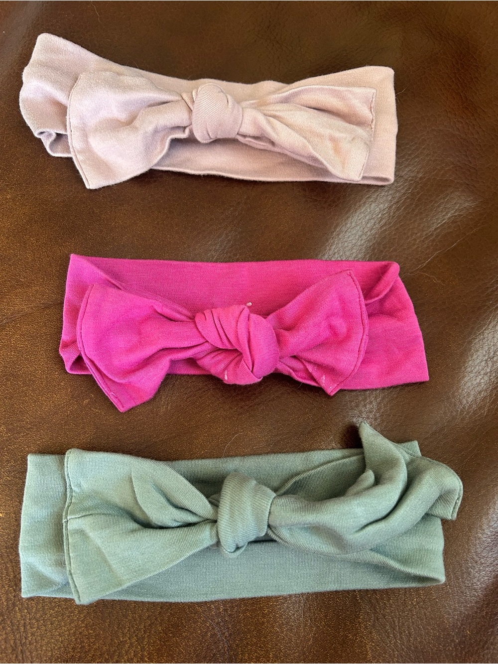 Little & Lively 6-12 Set of 3 Knotted Bow Headbands - Light Pink, Hot Pink, Sage
